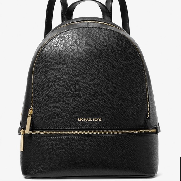 Michael Kors Rhea Medium Pebbled Leather Backpack Black - Picture 1 of 8
